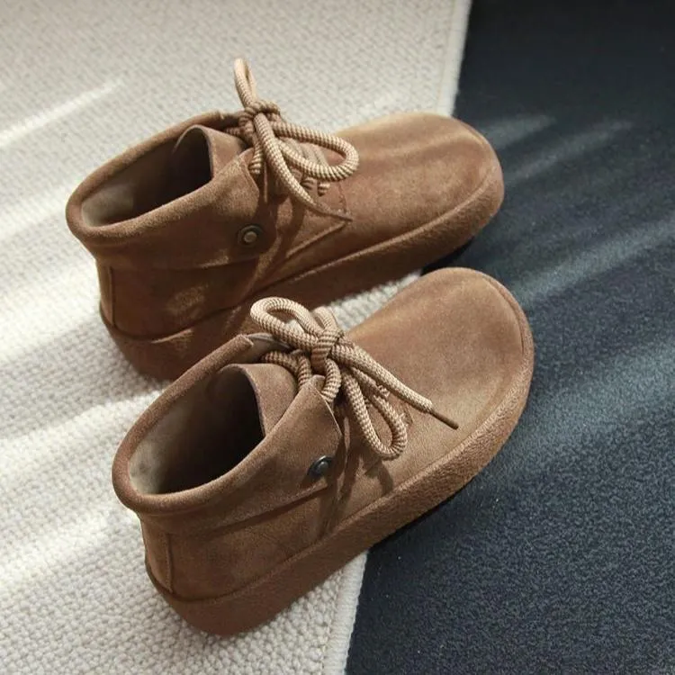 Babakud Women Winter Retro Plus Velvet Suede Leather Martin Boots