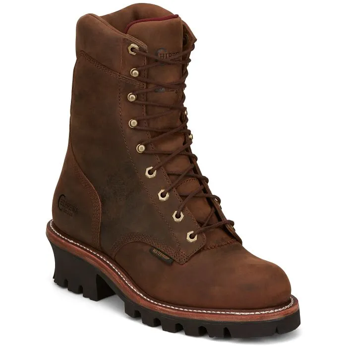 Chippewa Men's Super Dna 9" Plain Toe WP Lace Up Work Boot -Brown- 59408