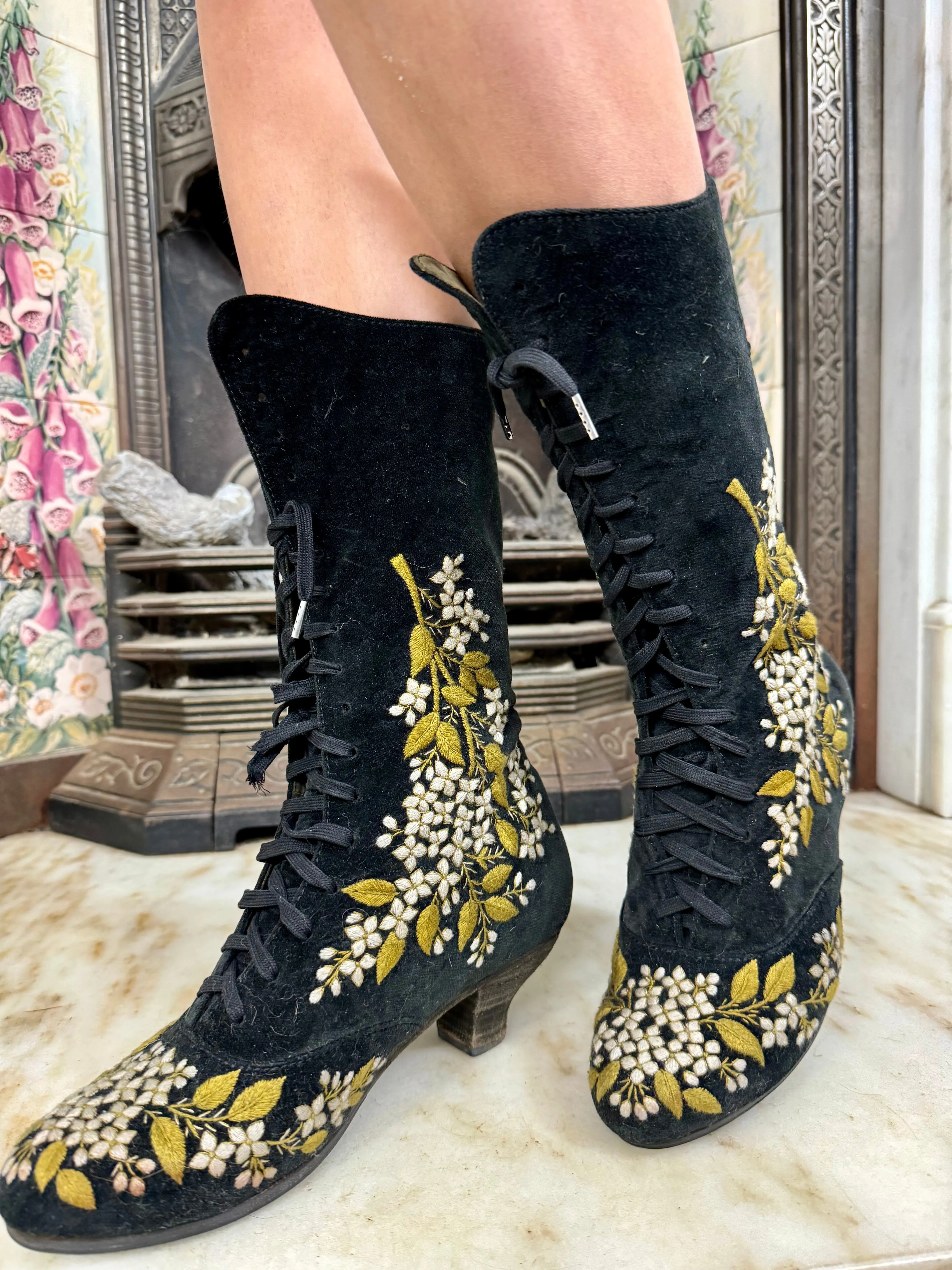 Christian, 80s embroidered floral suede boots