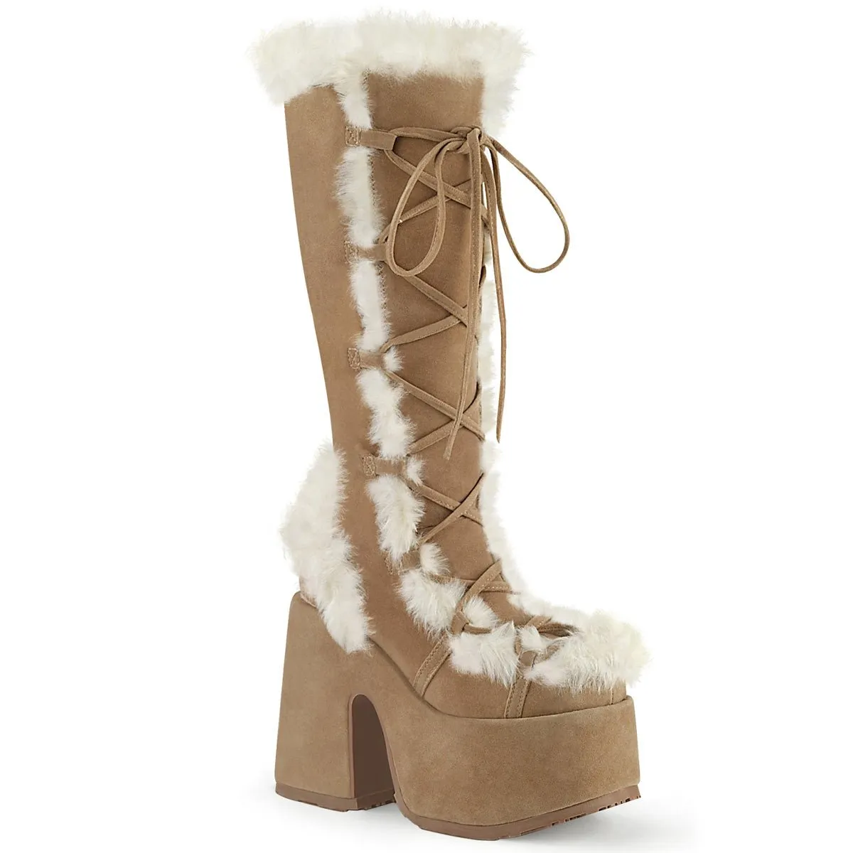 DemoniaCult Camel 311 Womens 5" Heel, Platform Front Lace Knee High Boots