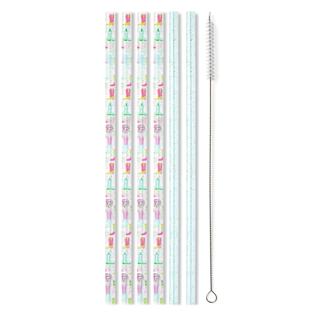 Disco Cowgirl   Aqua Glitter Reusable Straw Set