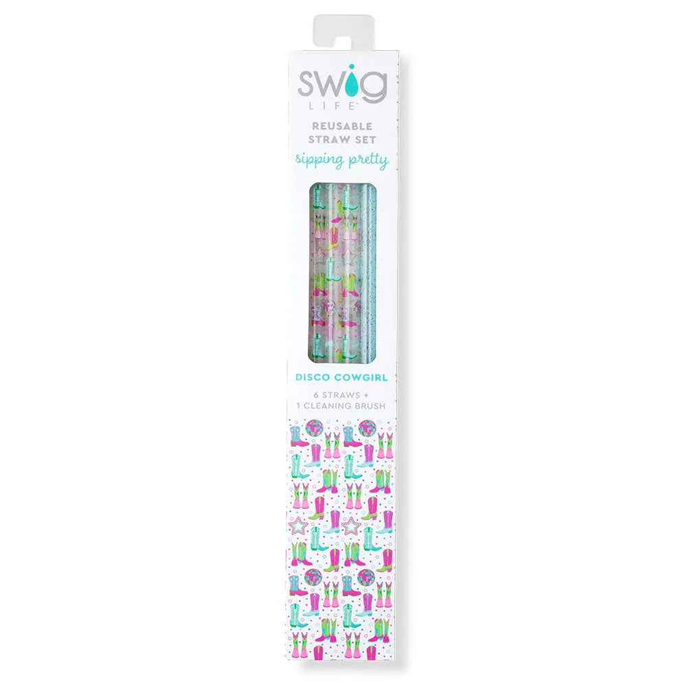 Disco Cowgirl   Aqua Glitter Reusable Straw Set