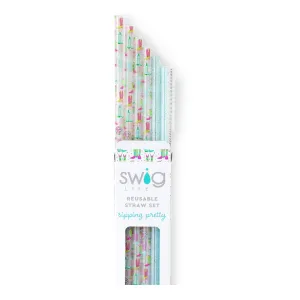 Disco Cowgirl   Aqua Glitter Reusable Straw Set