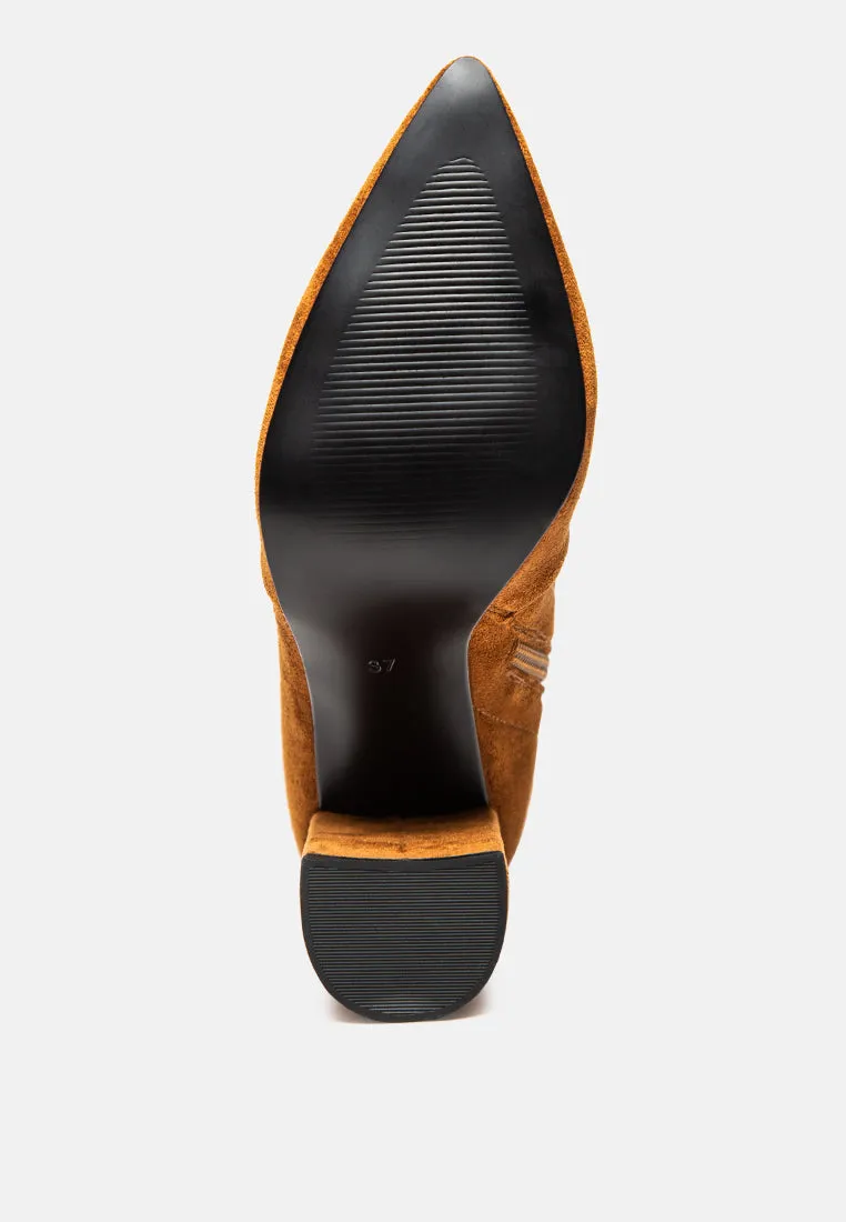 flittle long block heel boots