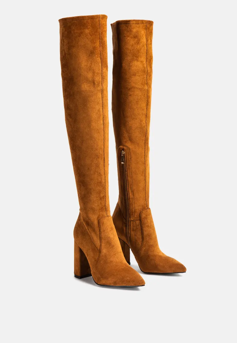 flittle long block heel boots