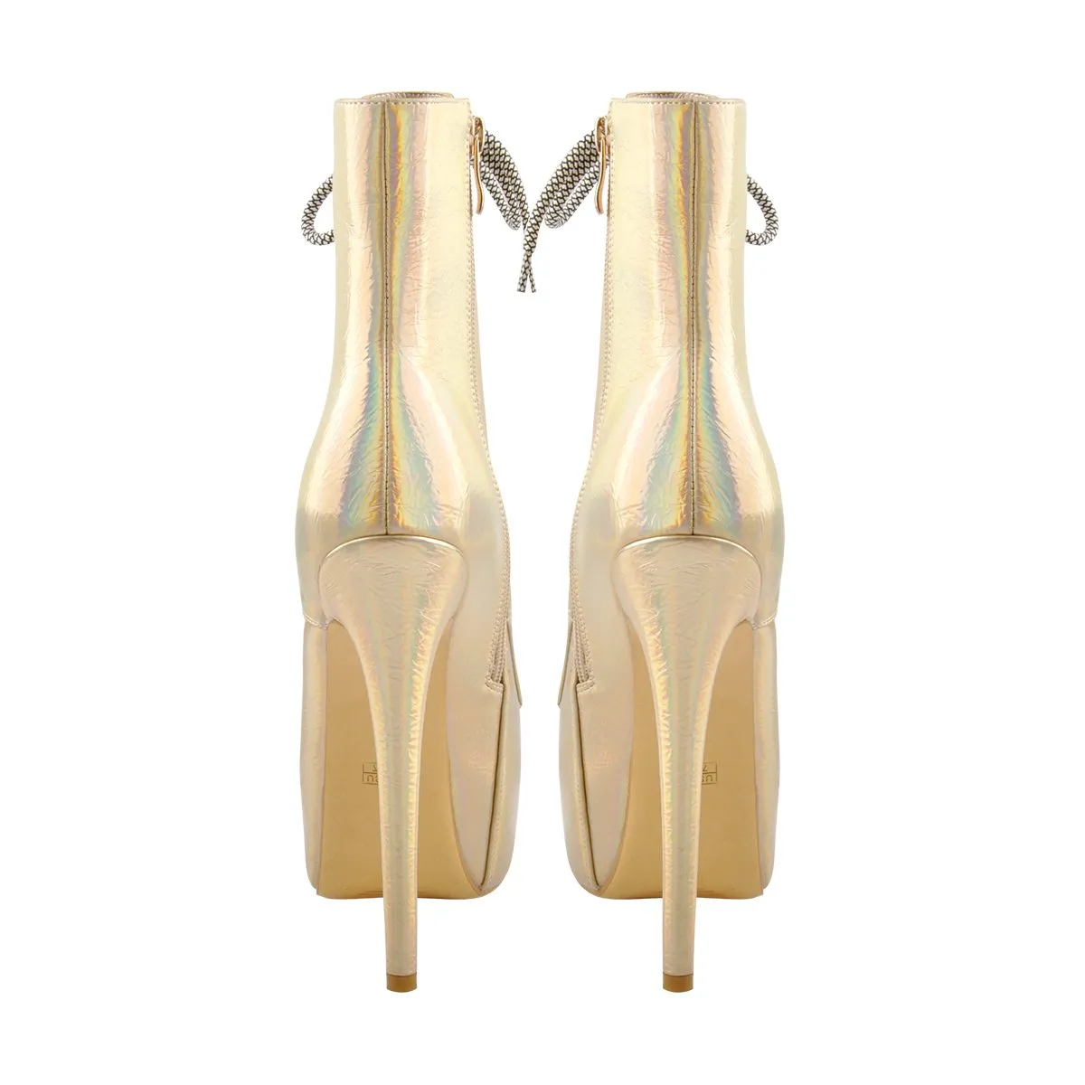 Gold Magic Color Platform Lace Up Mid-calf Boots