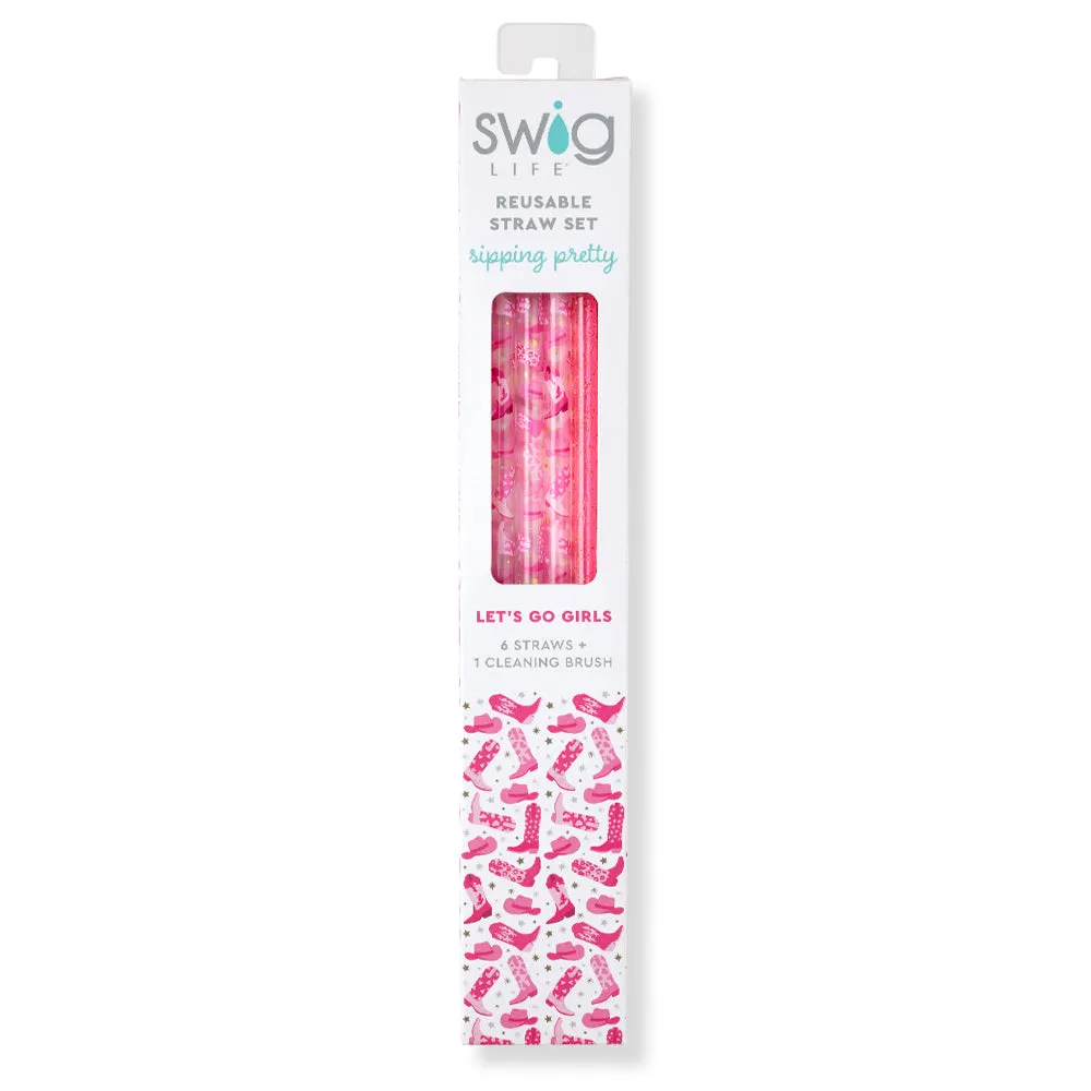 Let's Go Girls   Pink Glitter Reusable Straw Set