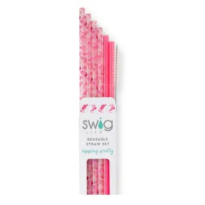 Let's Go Girls   Pink Glitter Reusable Straw Set