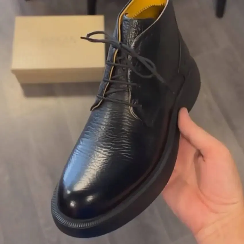 Men's Classic Black Leather Boots - Gamale Premium Footwear for Timeless Style and Comfort