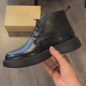 Men's Classic Black Leather Boots - Gamale Premium Footwear for Timeless Style and Comfort