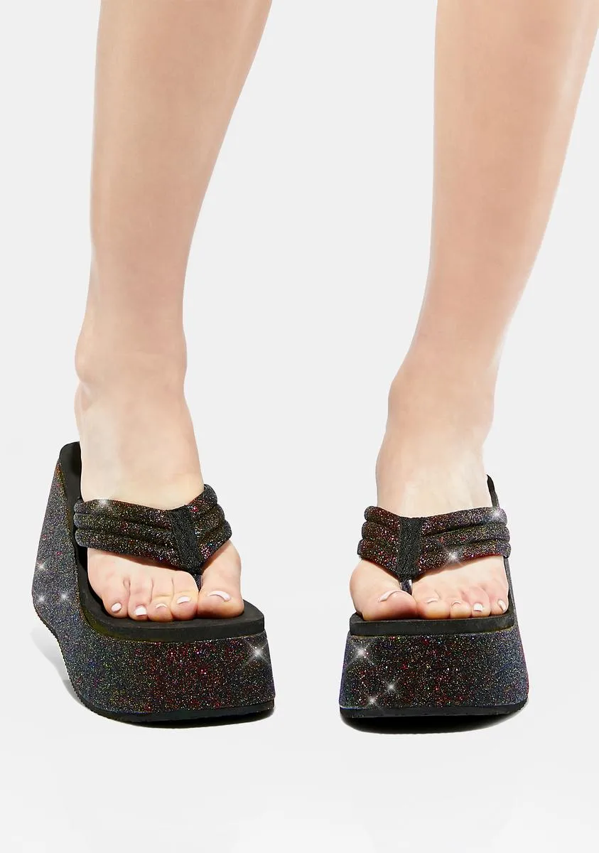 Midnight Beach Bound Glitter Flip Flops