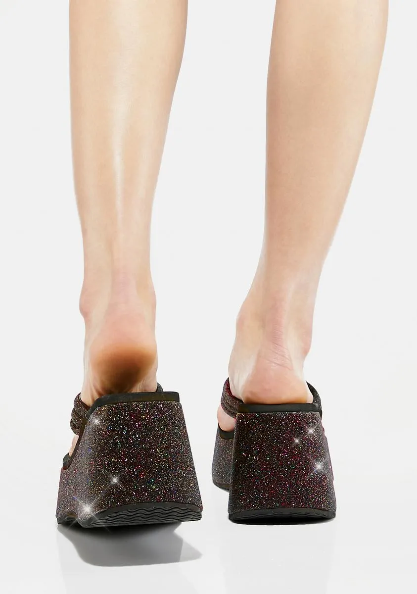 Midnight Beach Bound Glitter Flip Flops