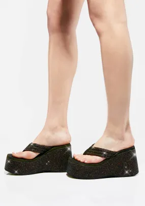 Midnight Beach Bound Glitter Flip Flops