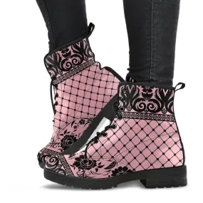 Pink Combat Boots-Gothic Lace Print 110