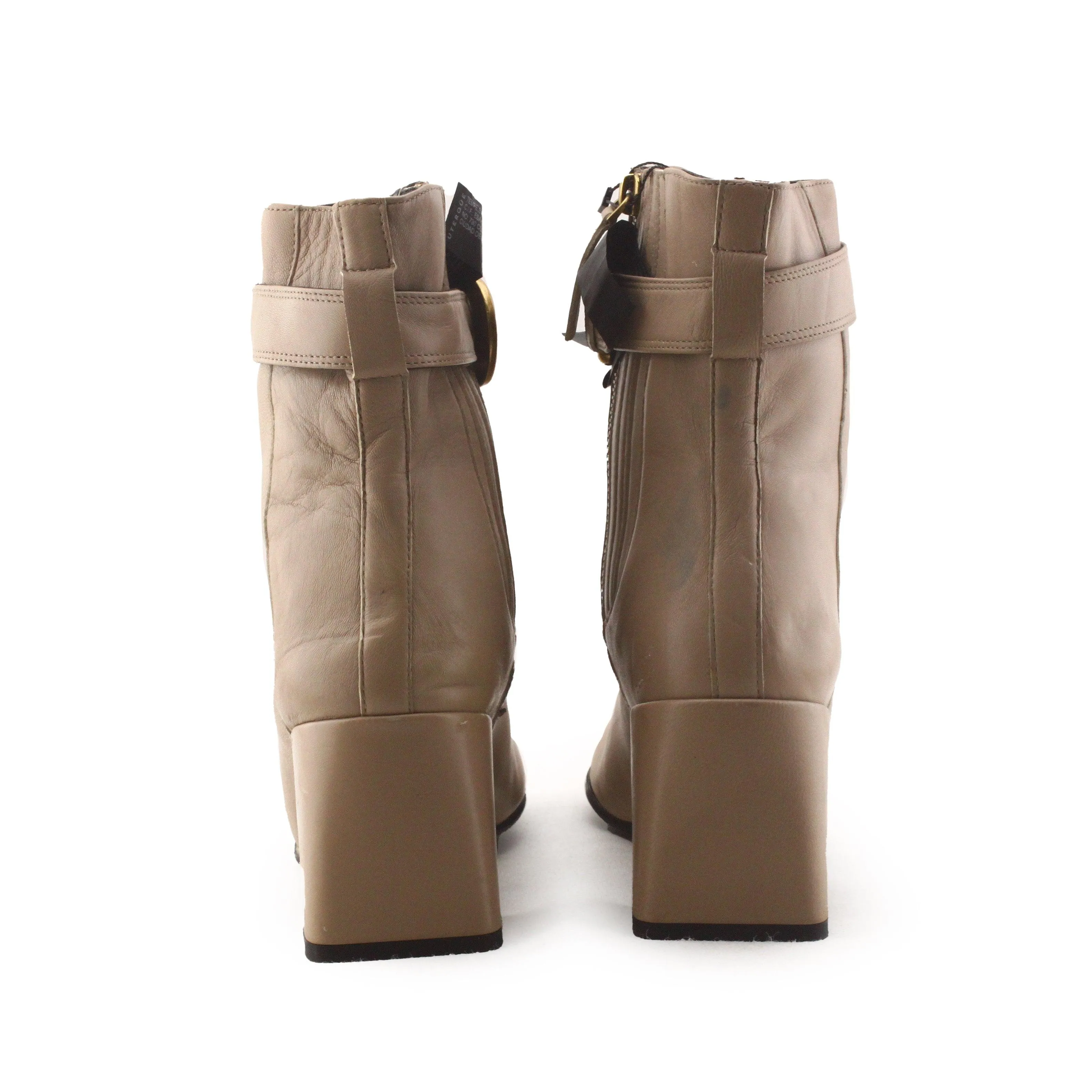 Uterque Buckle Straps Block Heels Ankle Boots | 100% Authentic Leather