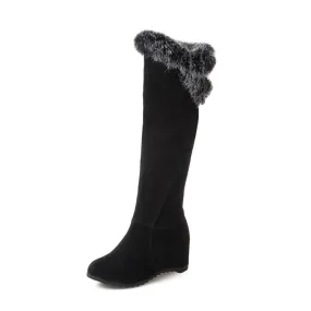 Womens' Fur Wedges Heels Knee High Snow Boots