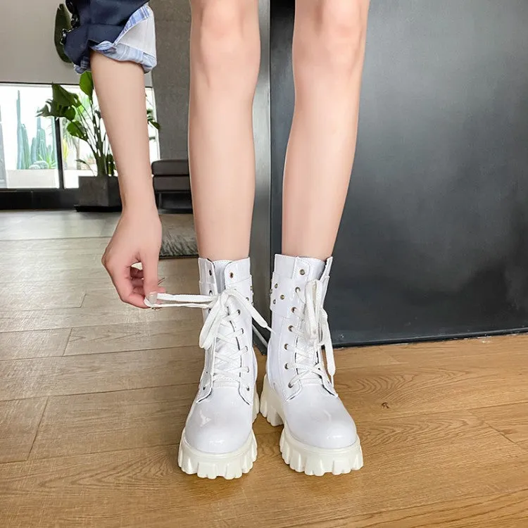 Women's Lace Up Buckle Short Motorcycle Boots