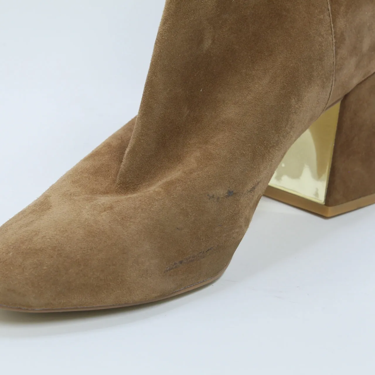 Womens Office Anisha Mid Metallic Block Boots Tan Suede Uk Size 7