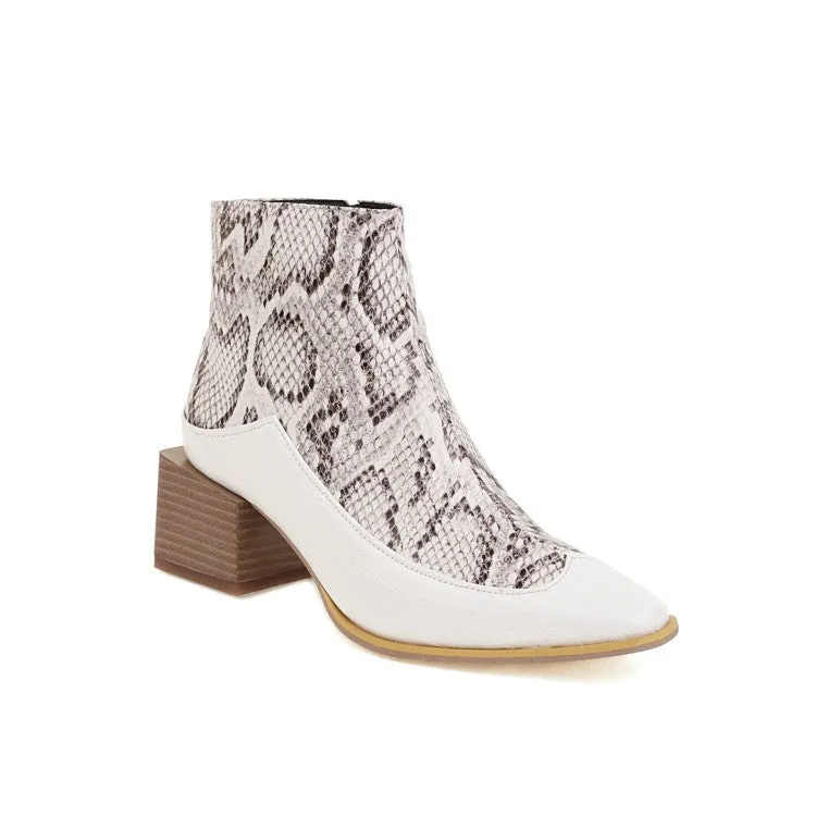 Women's Pu Leather Patchwork Block Heel Short Boots